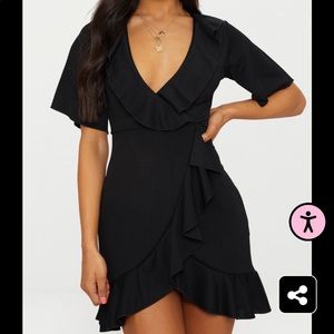 Black Frill Detail Wrap Dress